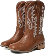 [Atsroel] Cowboy Boots Square Toe Kids Boots Embroidered Western Boots Cowgirl Boots For Toddler/Little Kid/Big Kid