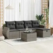 6 Piece Garden Sofa Set with Cushions Grey/Black Poly Rattan vidaXL