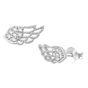 11mm Wings with CZ Studs Solid 925 Sterling Silver Push Back Dainty Earrings