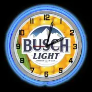 BUSCH Light Beer Sign Corn 19" Blue Double Neon Clock Garage Man Cave