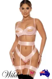 NEW Forplay Take A Peek Four Piece Pink Open Cup Bra Set, Womens Sexy Lingerie