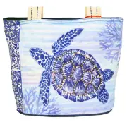 Tropical Blue Sea Turtle Beaded Small Shoulder Tote Bag