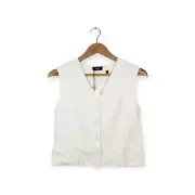 NWT Theory Women Top Off White Galena Linen Slim Button Front Vest Size 0