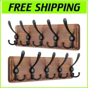 Elegant Pine Wood Wall Coat Hook Rack - 5 Triple Hooks, 2-Pack for Versatile Use