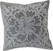 [Creative Co-Op] 18" Square Cotton Tufted Velvet Pillow w/Snowflake & Chambray Back, Grey & Natural