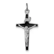 Sterling Silver Rhodium-Plated Enameled Crucifix Charm