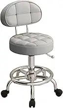Generic Ergonomic Rolling Stool with Adjustable Height and Back Support, Light Gray