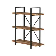 IHOMDEC 3 Tier Industrial Style Vintage Wood and Metal Bookcase Brown