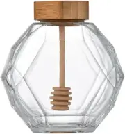 Honey Jar with Dipper and Lid Cover Clear Beehive Honey Pot Handmade Glass Honey