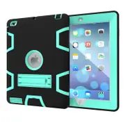 MCC Stylish Shockproof iPad 2 3 4 Case Cover Heavy Duty Kids 3-in-1 Apple [Black+Light Blue]