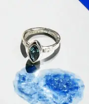 Hammered Silver Rings with Crystal Navette, size 7 Handcrafted