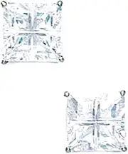 [JewelryWeb] 14k White Gold 7x7mm 4 Segment Square CZ Simulated Diamond Basket Set Earrings Stud Earring for Women