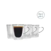 Rink Drink 4 Piece Double Walled Tea Coffee Cup Set - Double Wall Insulated Latte Glasses with Handles - 285ml