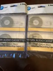 (4) ONN 90 Min. Audio Cassettes High Output Blank Media Recording Tapes
