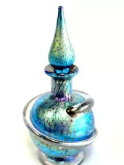 Blue Luster Perfume Bottle With Gold Wrap Design. Alcaraz Glass