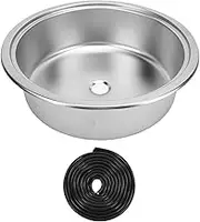 304 Stainless Steel Sink Round, 16.5x5.1in Embedded Countertop Bar Sinks Single Bowl Sink with 40mm Drain Outlet, Sealing Ring, Hand Wash Basin Sink for Boat Caravan RV Camping