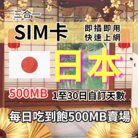 在飛比找樂天市場購物網優惠-1-30自訂天數 吃到飽日本上網 500MB 日本旅遊上網卡