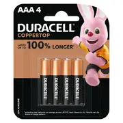 4 Pack Duracell Coppertop AAA 1.5V Alkaline Batteries