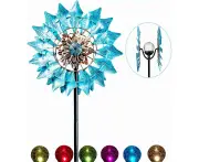 Solar Wind Spinner New Azure 75in Multi-Color Seasonal LED Lighting Solar Powered Glass Ball with Kinetic Wind Spinner Dual Direction for Patio Lawn & Gard