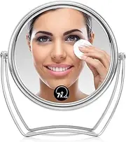 OMIRO Travel Vanity Mirror – 5 Inch Double-Sided 1X/7X Magnification Swivel Makeup Mirror with 360° Pivot Stands, Chrome Finish