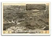 Bird's Eye View 1885 Hingham Massachusetts Vintage Style City Map - 16x24