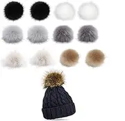 Faux Fox Fur Fluffy Pompom Balls, 12Pcs Fluffy DIY Knitting Hat Pompoms,Faux Fur Pom Poms Fluffy Fur Poms Balls with Snap Button,DIY Faux Fur Pom Poms Ball with Press Button,Faux Fur Pom Poms for Hat