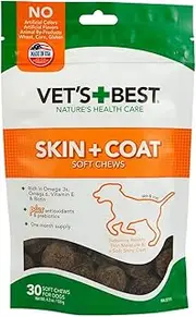 Vet's Best Skin & Coat Soft Chew Dog Supplements | Formulated with Vitamin E & Biotin to Maintain Dogs Healthy Skin & Coat | 30 Day Supply