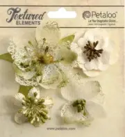 Mixed Textured Blossoms IVORY x 4 Fabric Mesh Flowers 35-60mm Petaloo C2b