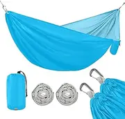 Deep Sky Blue Solid Color Pure Plain 330lb Capacity Outdoor Hammock with Tree Straps Rope Hammock for Outside Camping Essentials hamaca para Patio Exterior