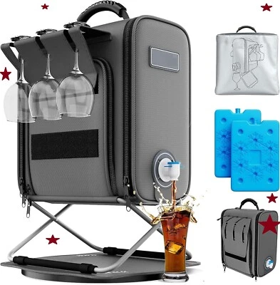 Wine Tote Bag w/Cooler Compartment, Insulated/Leakproof 360° Rotation 2 Ice Pack
