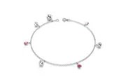 Solid 925 Sterling Silver CZ Charm Anklet 26cm
