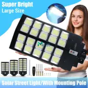Solar Street Light 11000W Super Bright Dusk to Dawn Sensor Road Lamp+Remote+Pole