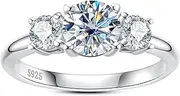 [AimiIee] Moissanite Engagement Rings 1.6cttw D Color VVS1 Clarity Round Brilliant Cut Moissanite Diamond S925 Sterling Silver 3 Stones Anniversary Promise Wedding Rings for Women with Certificate