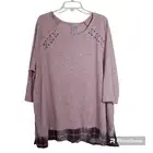 Catherines Plaid Trim Ribbed Pink Mauve Shirt Top Blouse NWT Size 2X (22 - 24)