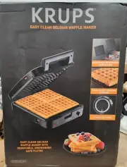 KRUPS Stainless Belgian Waffle Maker GQ502D51 4 Slice Removable Plates New