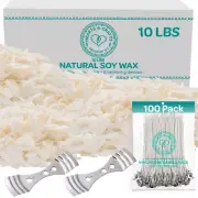Natural Soy Wax - Candle Making Wax Supplies - 4.5Kg Soy Wax, 100 15Cm Pre-Waxed