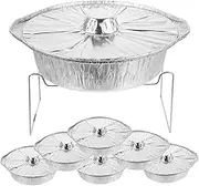 NAMOARLY 1 Set Picnic Tinfoil Pot with Rack Lidded Round Tinfoil Barbecue Food Containers Frame for Roasting Fish Meat Cheese and Rice for Bbqs and Parties