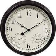 Outdoor Garden Wall Clock, 14 Inch Large Retro Thermometer and Hygrometer Weatherproof Clock Retro Garden Clock