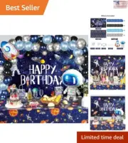 Premium Birthday Party Kit - Outer Space Backdrop - Tablecloth - 44 Balloons