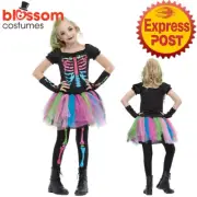 EY62 Colourful Tutu Bone Skeleton Skull Girls Day of the Dead Halloween Costume