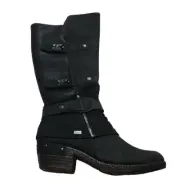 Rieker Antistress Ladies Size 6 Black Bernadette 84 Low Heeled Zip Up Knee Boots