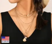 Fashion Women Jewelry Necklace Multilayer Shell Pearls Beads Choker Pendant 1239