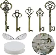 Aokbean 50 PCS Vintage Skeleton Keys Flying Keys with Dragonfly Wings and Clear Fishing Line for DIY Craft Jewelry Making Necklace Bracelet Charms Crafts Party Favor Home Decoration