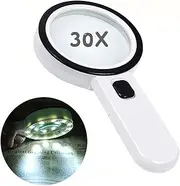 High Magnification LED Magnifying Glass: 30X Double Magnifying Glass for Science Magnifier Reading Seniors Read Gifts for mather father Coins Stamps Map Inspection (Black)