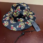 Ed Hardy Mens Black Tiger Print Adjustable Lightweight Bucket Hat One Size