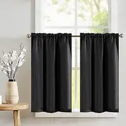 Vangao Panel Curtains, Waffle Pattern, Privacy Curtain, Window Curtain for Short Windows, Plain Light Filtering Curtain for Small Windows, Kitchen, Living Room, Cafè, 90 W x 60 H (cm) Black, 2 Pieces