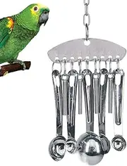Bird Chew Toy, Stainless Steel Parrot Spoon Ring Toy, Gnawing Scoops for Conures, Finches, Cockatoos, Budgies, and Lovebirds, 12.99x4.13 Inches or 10.63x4.13 Inches