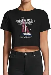 [Smartprints] Women's Endless Ocean Boat Crop Top -Image by Shutterstock