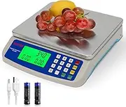 RUJIXU 30kg/1g Electronic Kitchen Scale Stainless Steel Digital Food Scale Counting Balance with LCD Display Batteries Included and 6V poweradapter