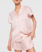NEW PETER ALEXANDER LIGHT PINK POLY SATIN TOP + SHORTS PJ SET SMALL S RRP$129